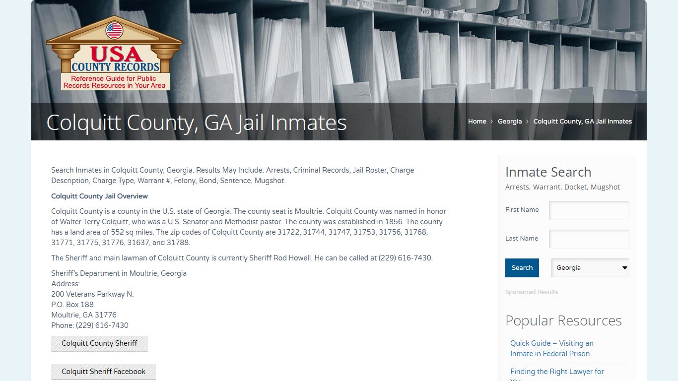 Colquitt County, GA Jail Inmates | Name Search